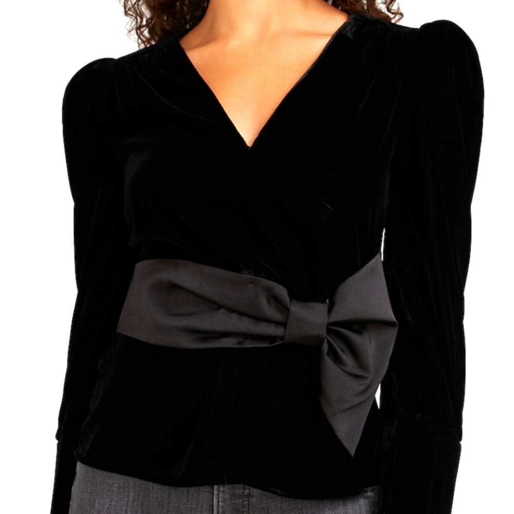 NWT EXPRESS PUFF SLEEVE VELVET BOW TOP